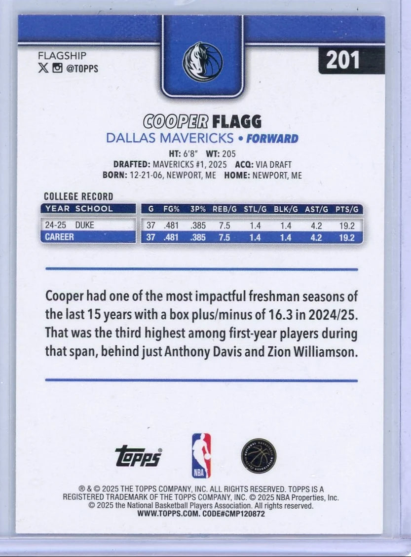 Cooper Flagg 2025-26 Topps Sand Glitter Holo Foil RC