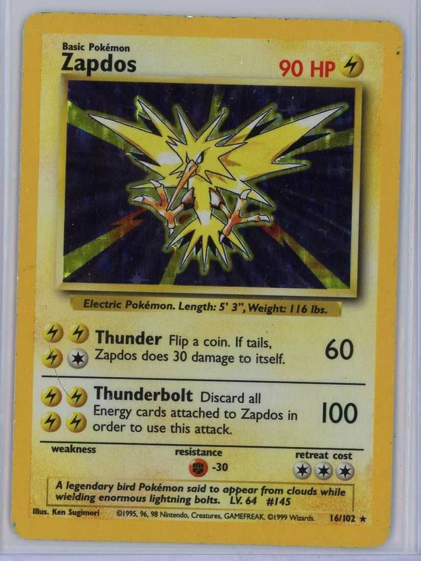 Zapdos Pokémon Base Set Holo Rare (MP) #16/102