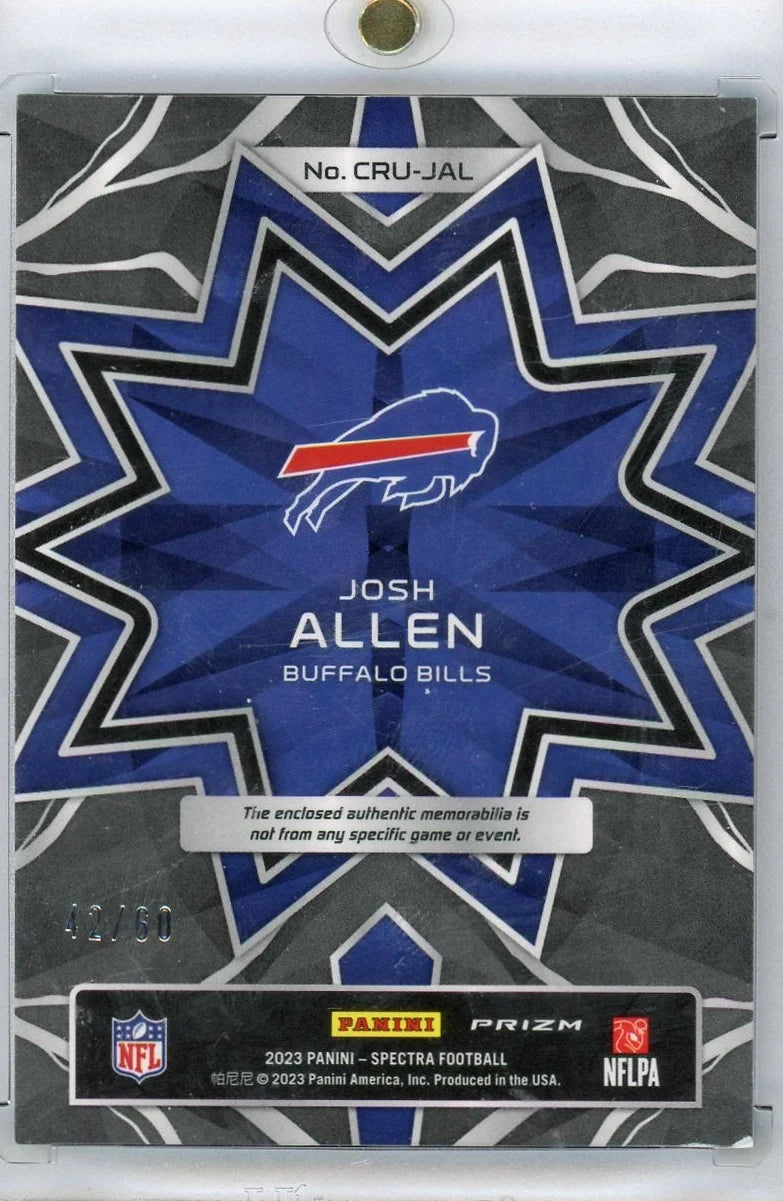 Josh Allen Panini Spectra 2023 Crush Neon Blue Pirzm Patch #'d 42/60