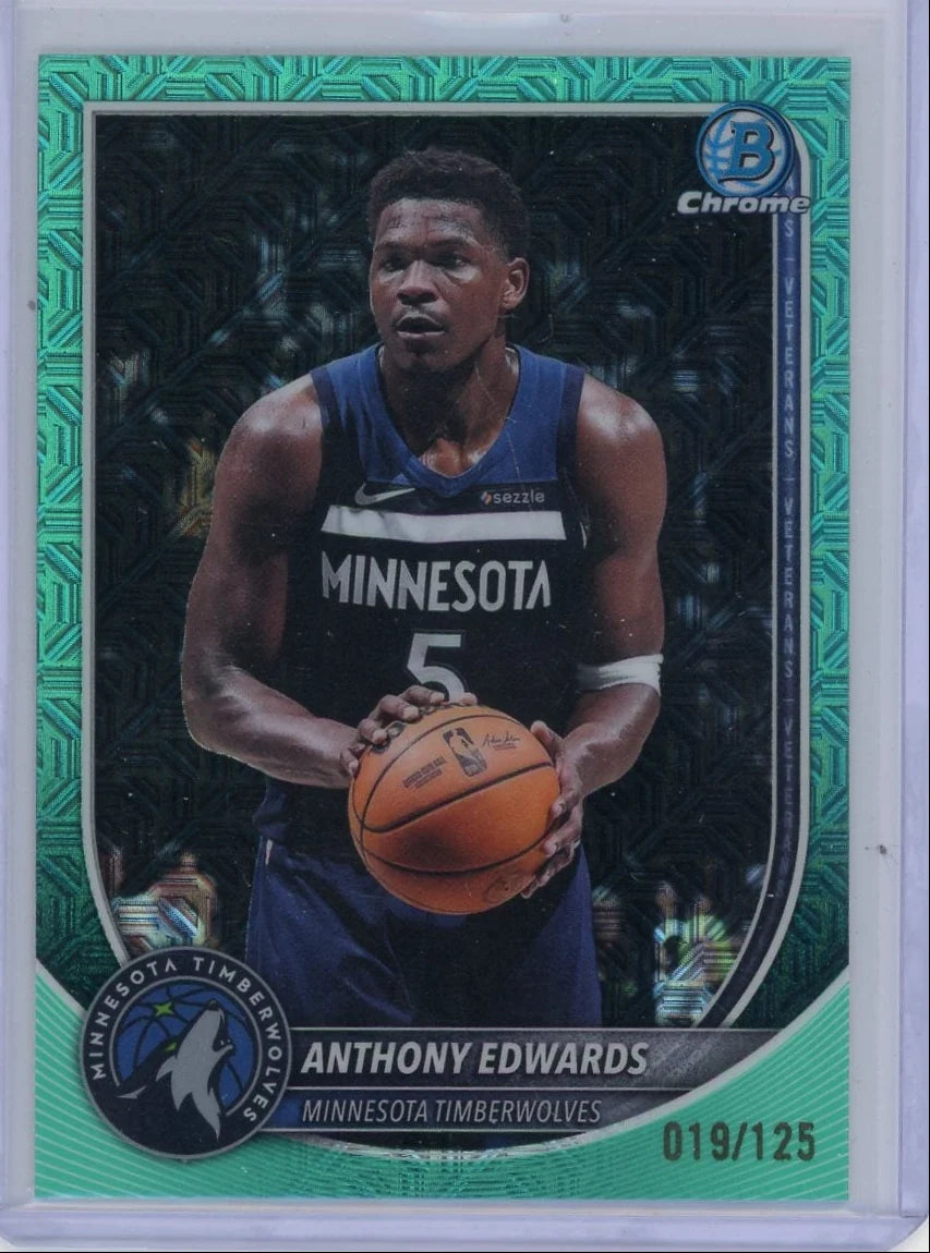 Anthony Edwards 2025-26 Bowman Chrome aqua mojo ref. #'d 019/125