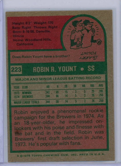 Robin Yount 1975 Topps rookie card #223
