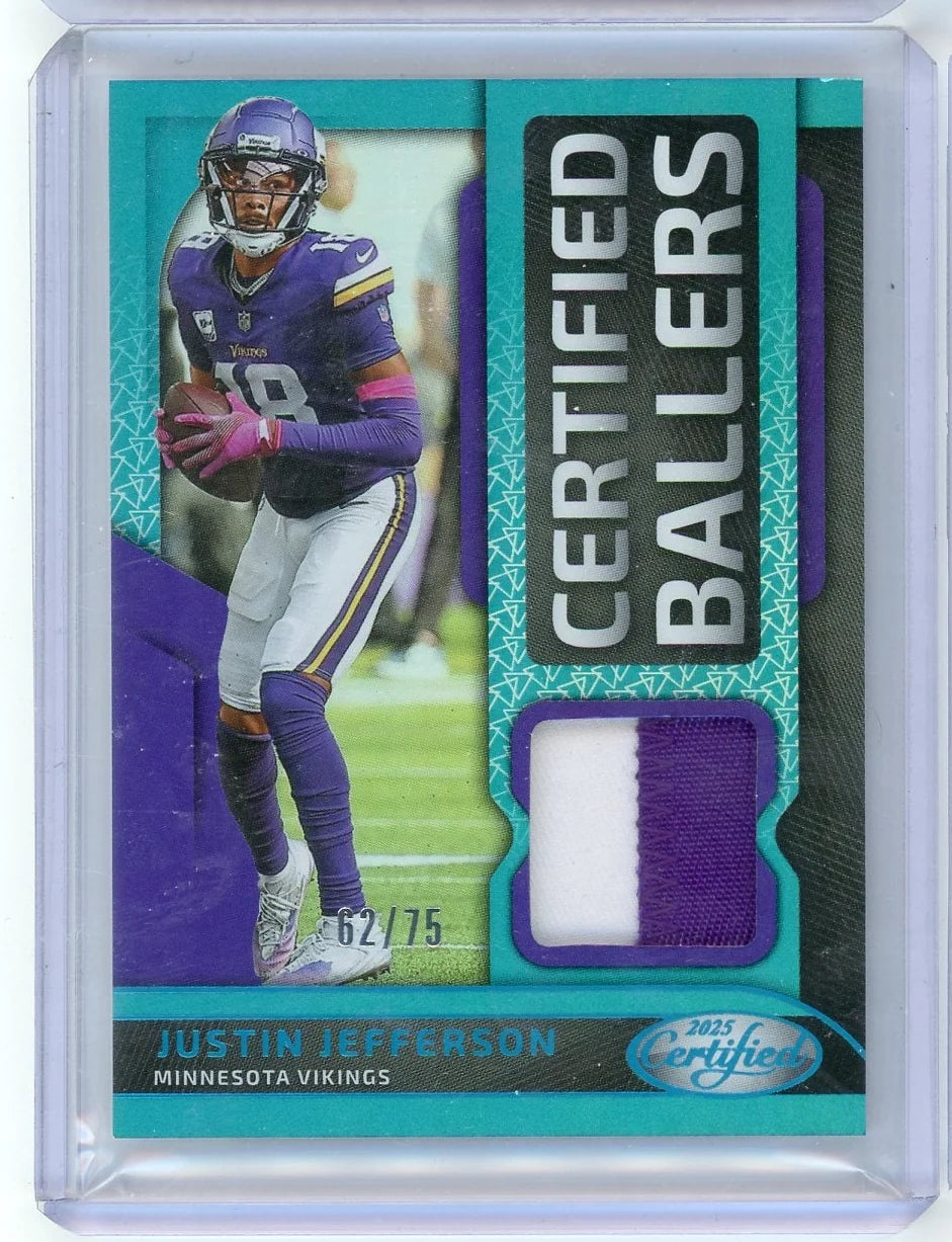 Justin Jefferson 2025 Panini Certified Ballers Aqua Patch #'d 62/75