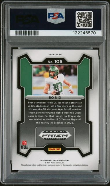 Bo Nix 2024 Panini Prizm Draft Picks Red Ice Prizm RC PSA 10