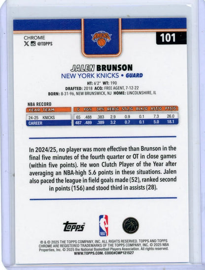 Jalen Brunson 2025-26 Topps Chrome Purple Raywave #'d 63/75