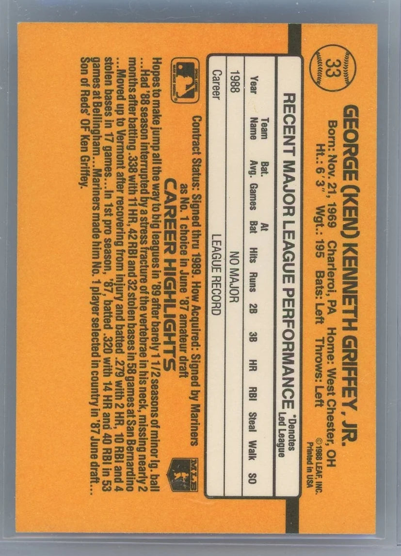 Ken Griffey Jr. 1989 Donruss Rated Rookie #33