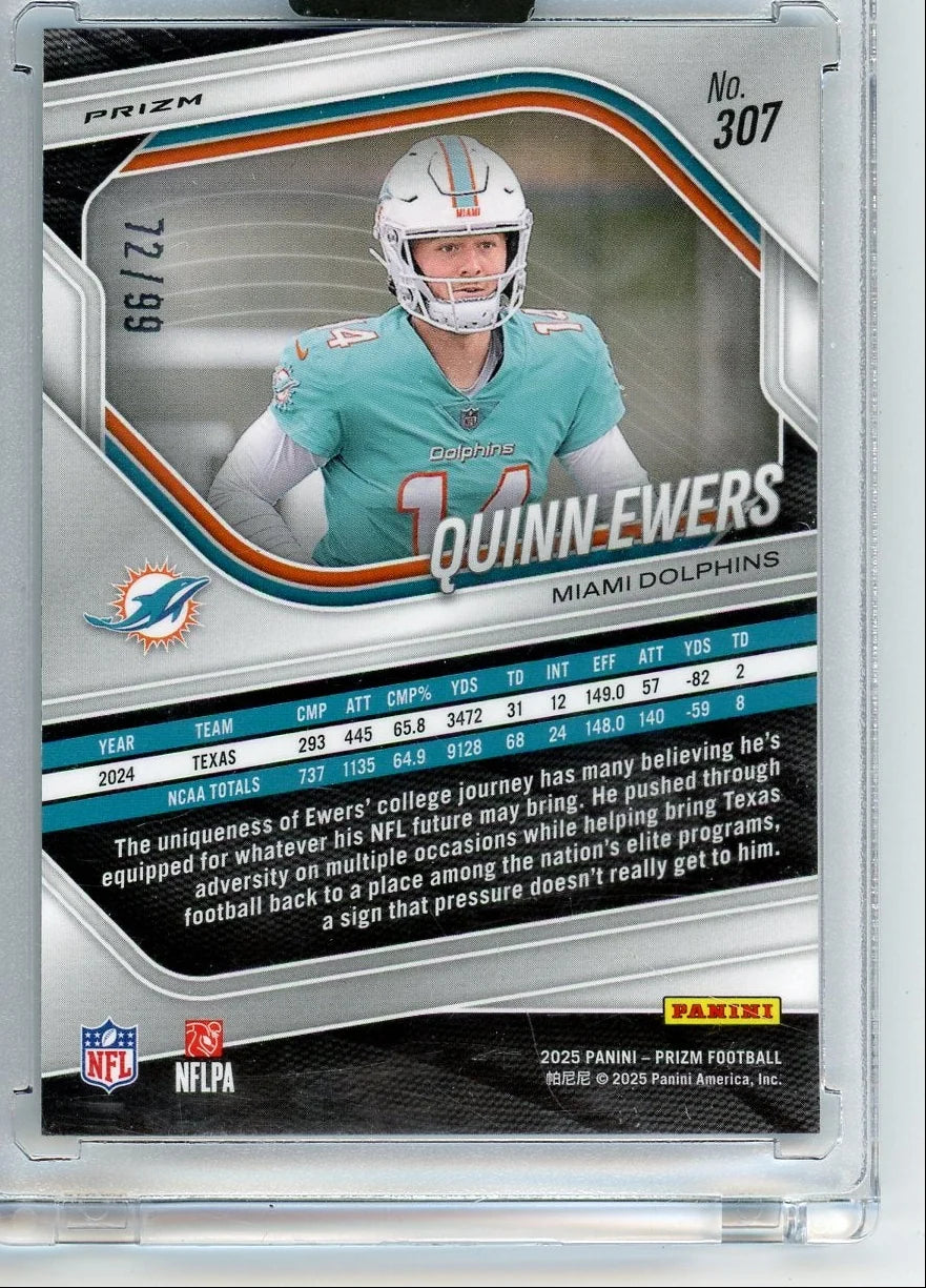 Quinn Ewers 2025 Panini Prizm Blue Cracked Ice Rookie Card #'d 72/99