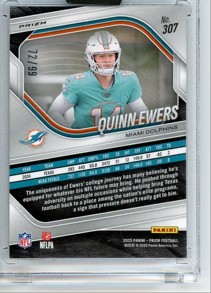 Quinn Ewers 2025 Panini Prizm Blue Cracked Ice Rookie Card #'d 72/99