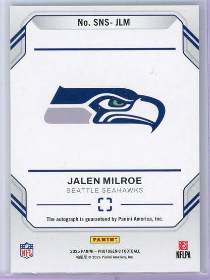 Jalen Milroe 2025 Panini Photogenic Snapshot Signatures RC #'d 10/14