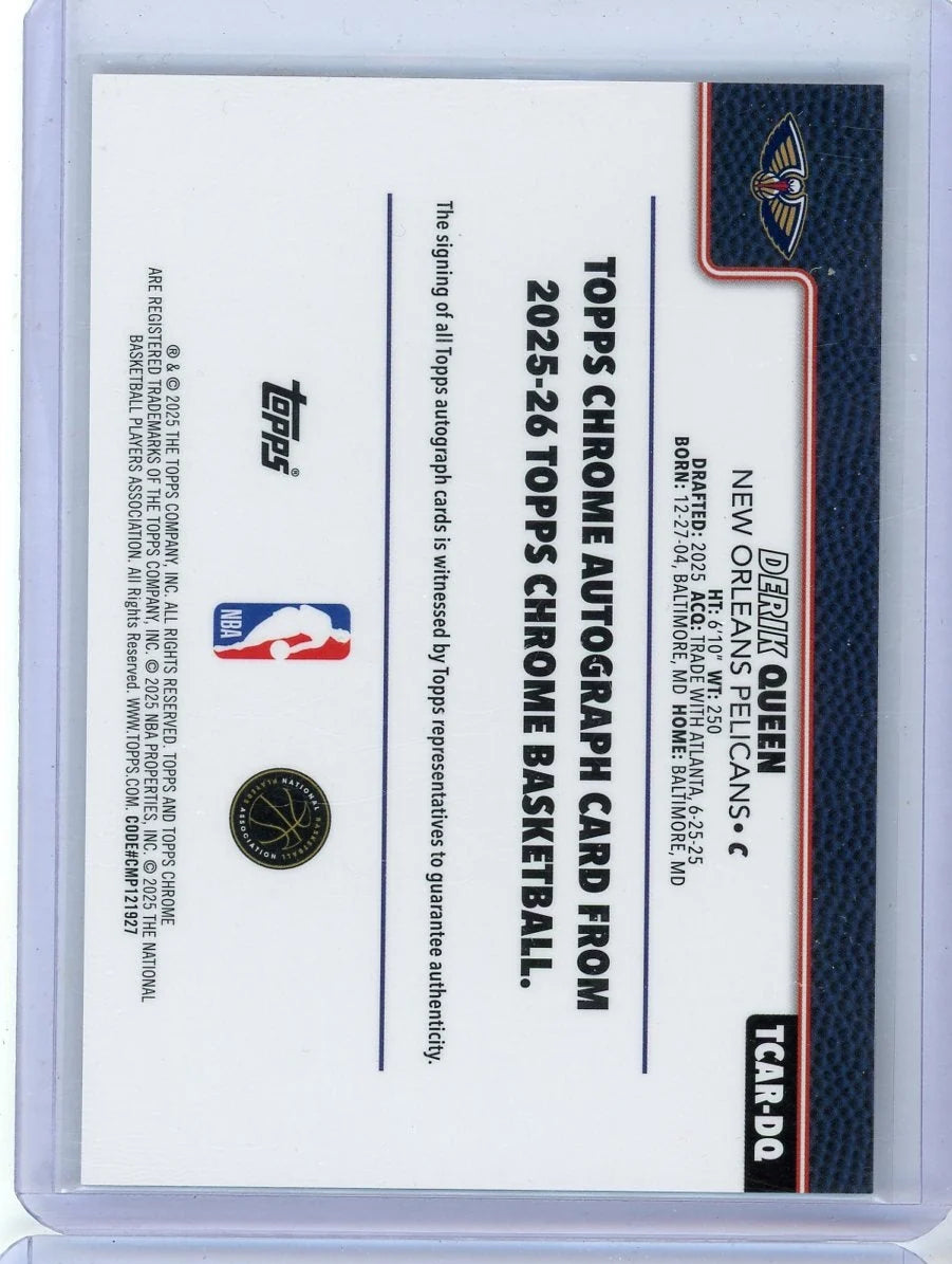 Derik Queen 2025-26 Topps Chrome autograph rookie card