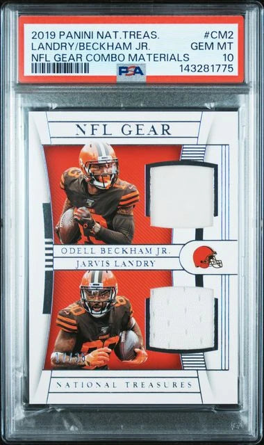 Odell Beckham Jr. Jarvis Landry 2019 Panini National Treasures NFL Gear Combo Materials #'d 17/35 PSA 10
