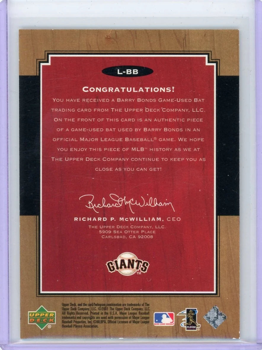 Barry Bonds 2001 Upper Deck Legends Legendary Lumber Bat Relic