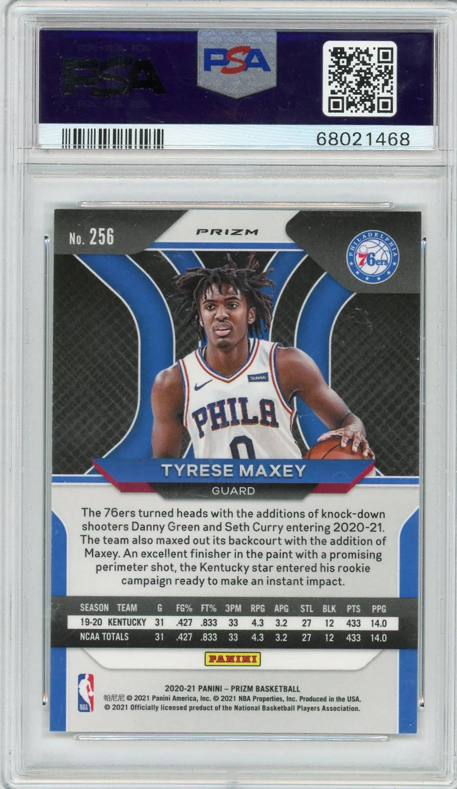 Tyrese Maxey 2020 Panini Prizm Silver Prizm rookie card PSA 10