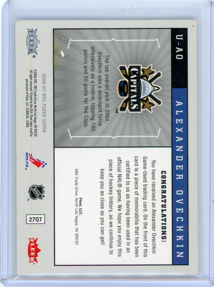 Alexander Ovechkin 2006-07 Fleer Ultra Hockey Ultra Uniformity Jersey Relic