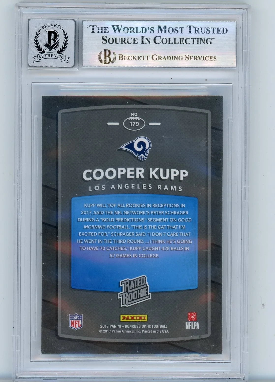Cooper Kupp 2017 Panini Donruss Optic Rated Rookie Auto BGS Authentic AUTO 10
