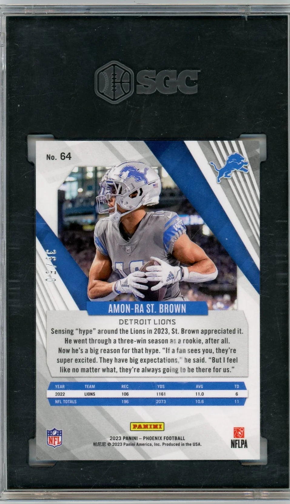 Amon-Ra St. Brown 2023 Panini Phoenix Fire and Ice Seismic #'d 36/50 SGC 10