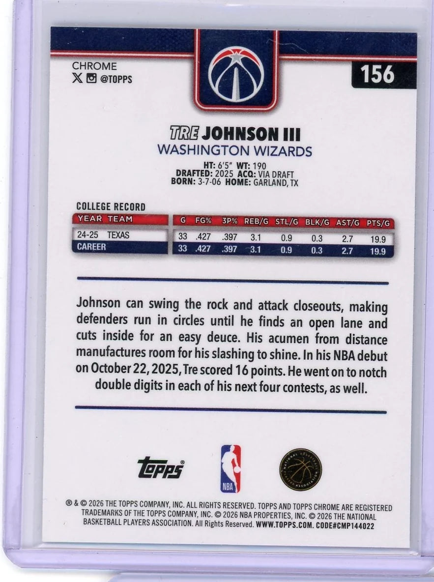 Tre Johnson III 2025-26 Topps Chrome Update Image Variation Speckle Refractor RC