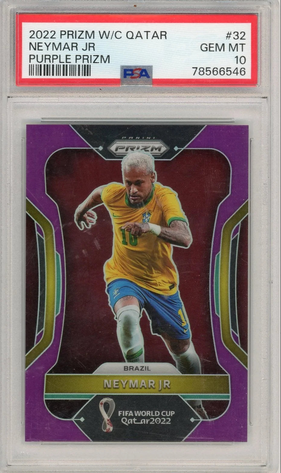 Neymar Jr 2022 Panini Prizm Fifa World Cup Qatar Purple #'d 198/199 PSA 10