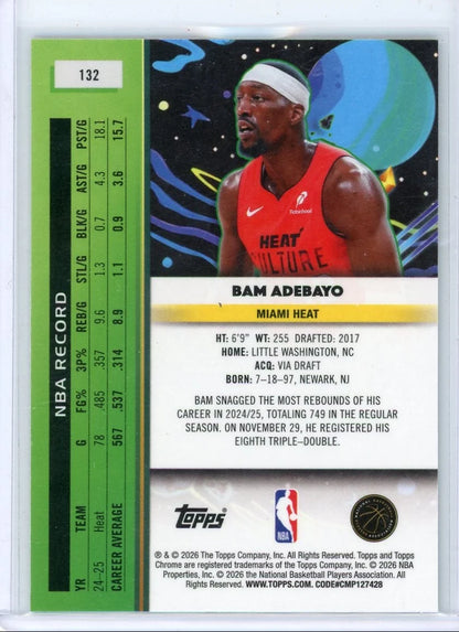 Bam Adebayo 2025-26 Topps Chrome Cosmic Green Space Dust Refractor #'d 23/75