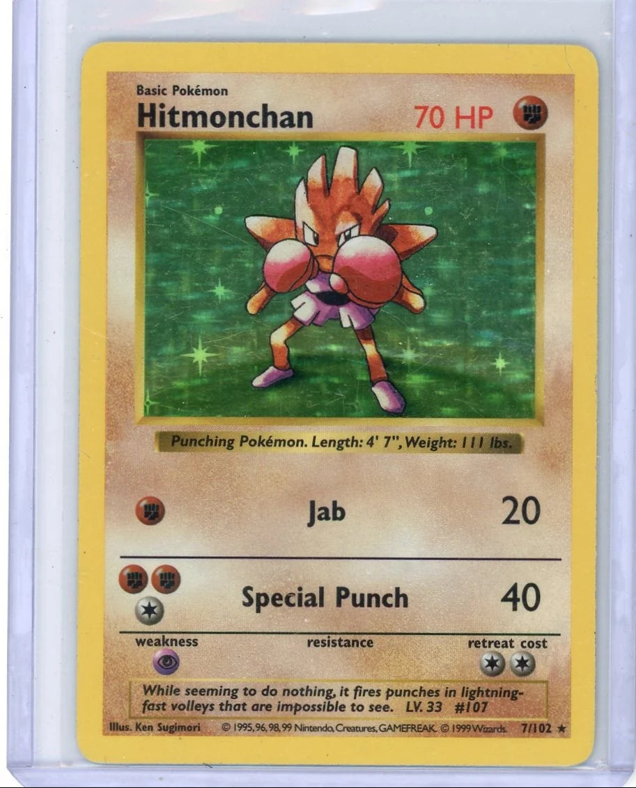 Hitmonchan 1999 Pokemon Base Set Shadowless holo #7/102 MP