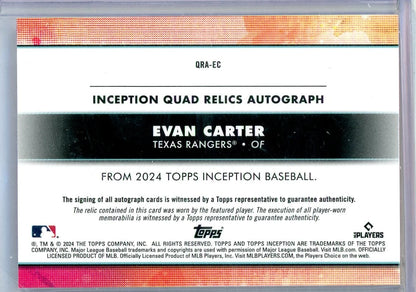 Evan Carter 2024 Topps Inception Quad Relics Autograph #'d 05/25