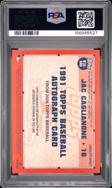 Jac Caglianone 2026 Topps Series 1 1991 Topps Autograph PSA 9