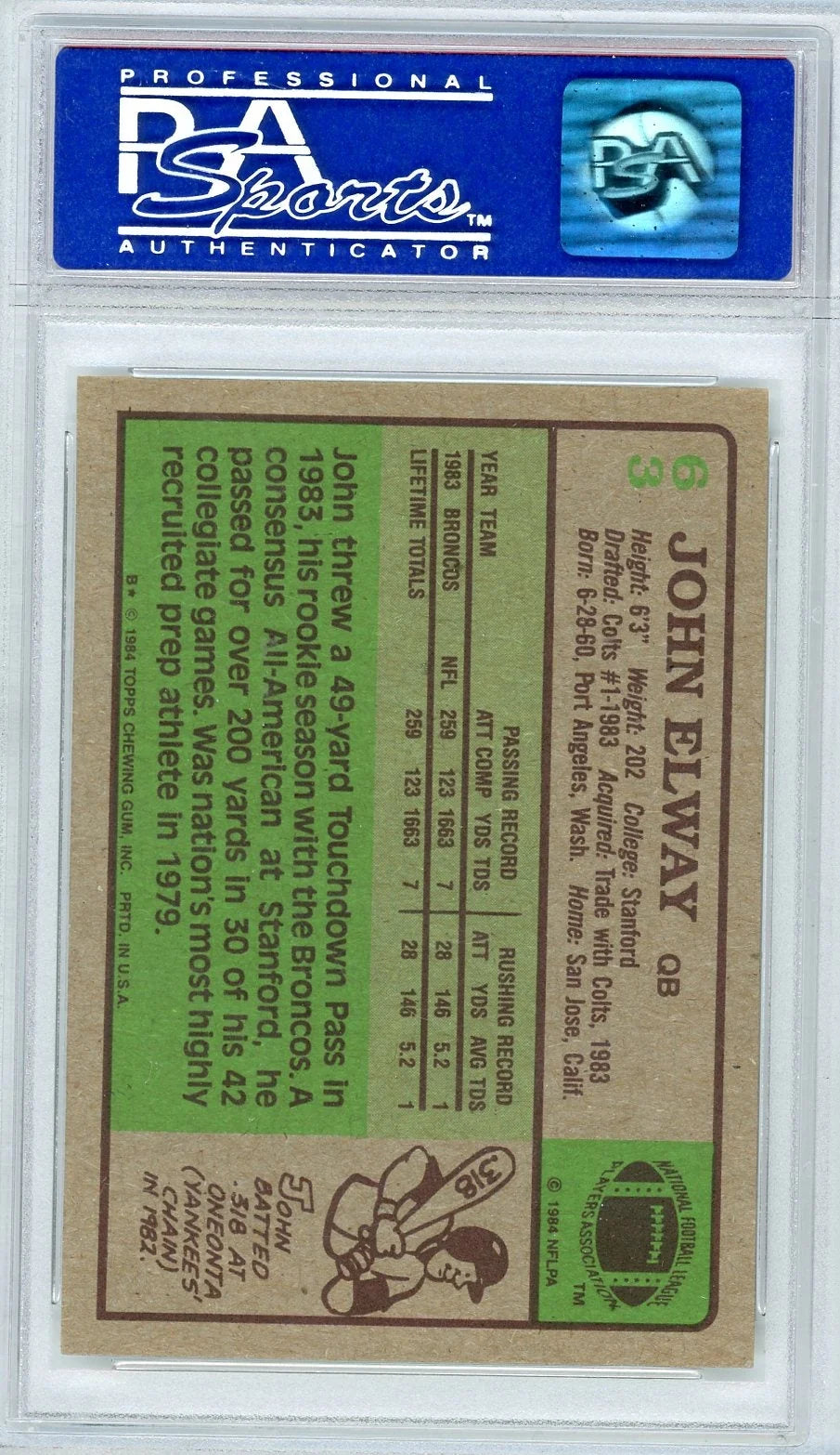 John Elway 1984 Topps #63 PSA 8