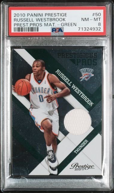 Russell Westbrook 2010 Panini Prestige Prestigious Pros Green Relic #'d 18/99 PSA 8