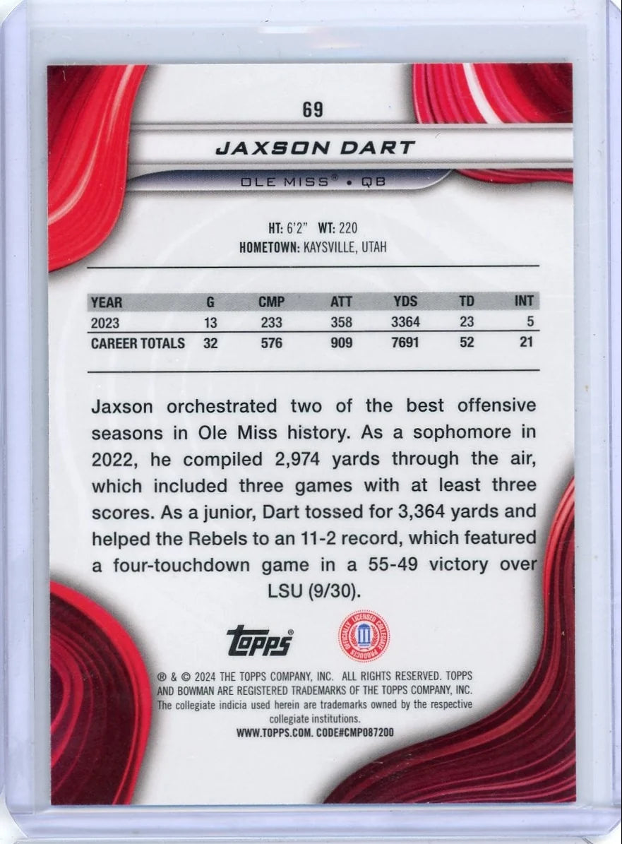 Jaxson Dart 2024 Bowman Best University gold refractor #'d 34/50