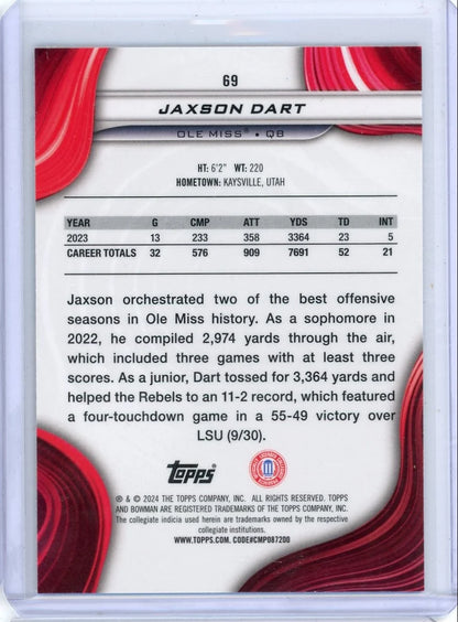 Jaxson Dart 2024 Bowman Best University gold refractor #'d 34/50