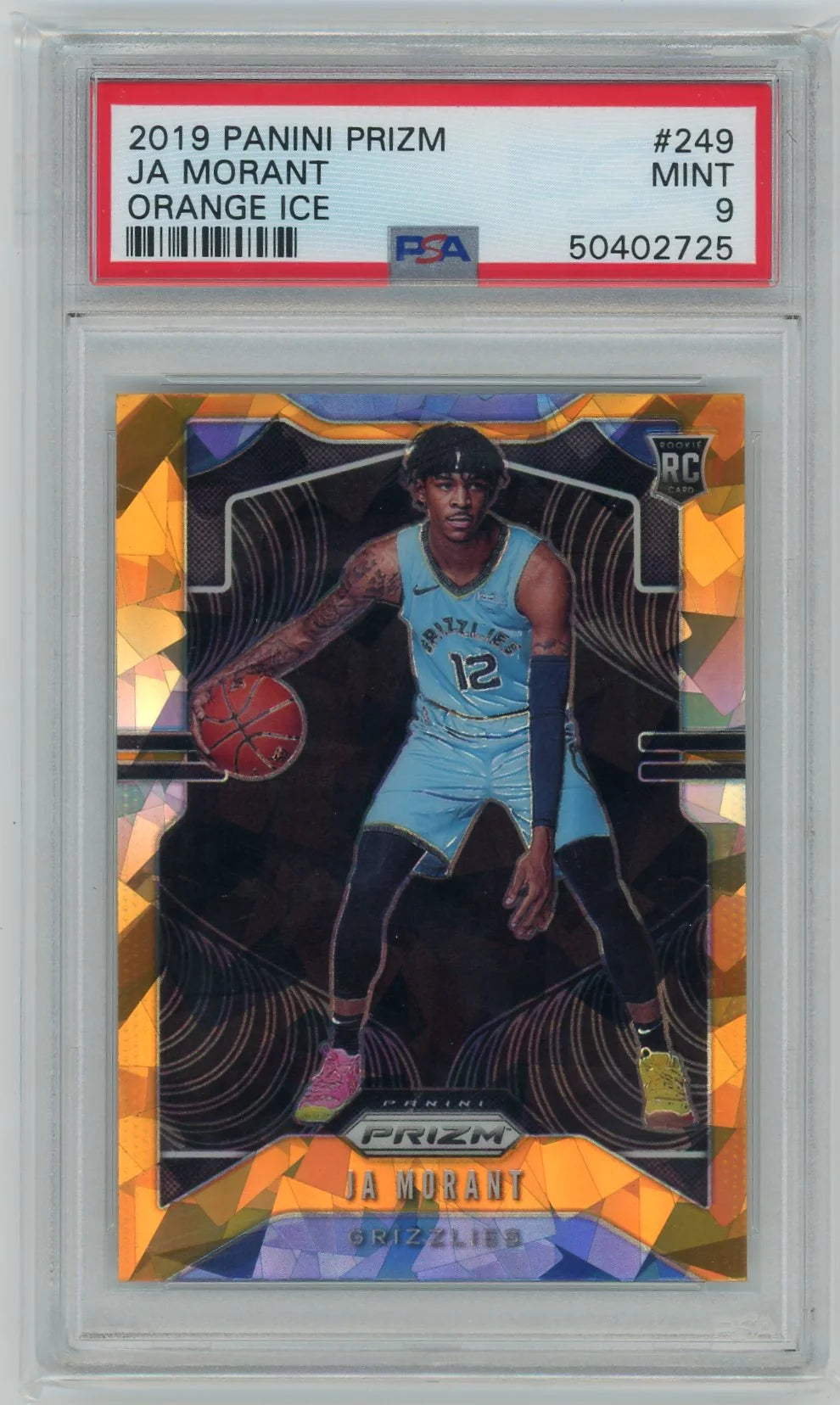 Ja Morant 2019 Panini Prizm Orange Ice Prizm Rookie Card PSA 9