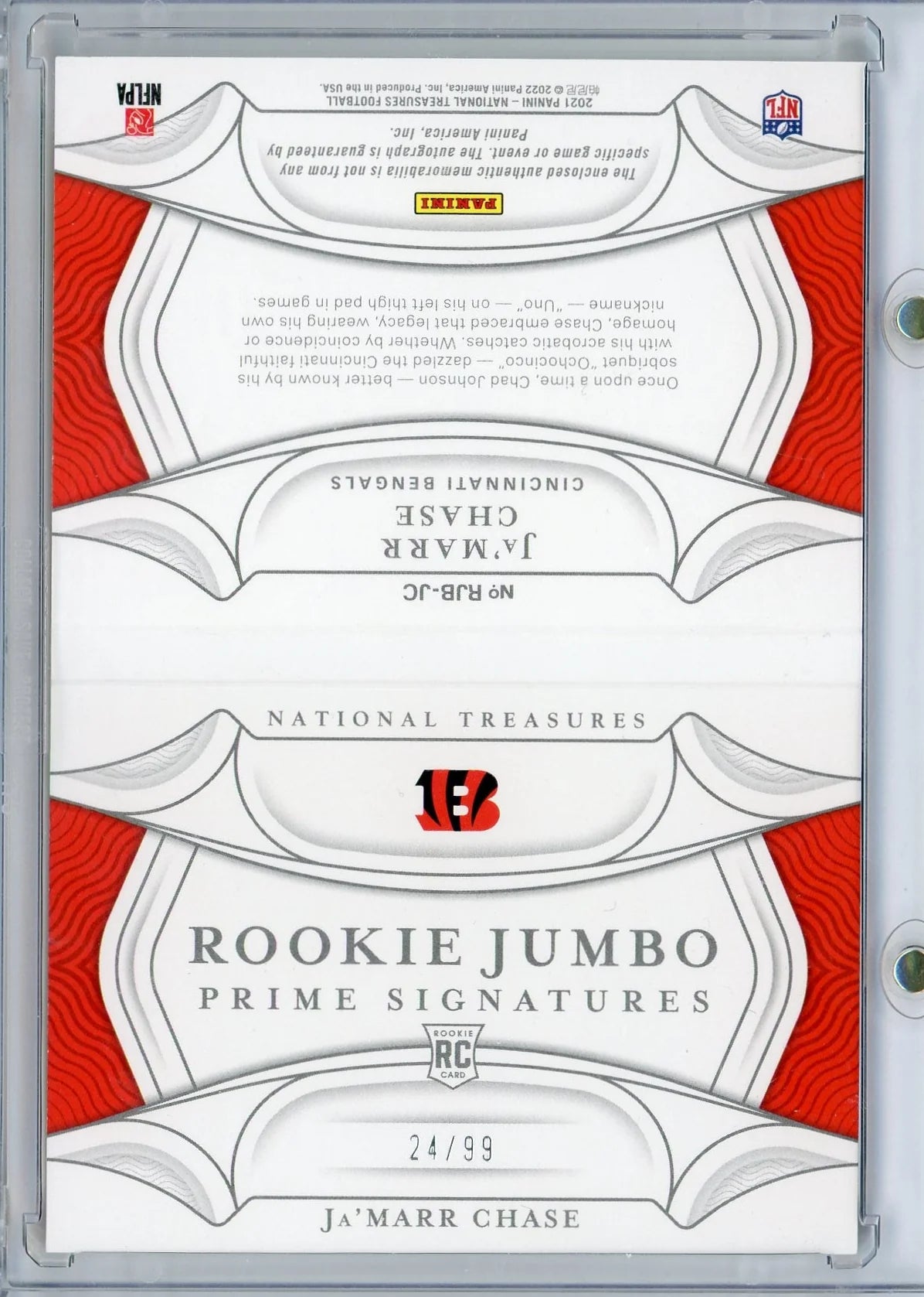 Ja'Marr Chase 2021 Panini National Treasures Rookie Jumbo Prime Signatures Booklet #'d 24/99