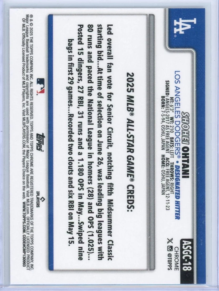 Shohei Ohtani 2025 Topps Chrome Update All Star Game Refractor