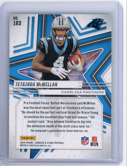 Tetairoa McMillan 2025 Panini Rookies & Stars Auto True Blue #'d 85/99
