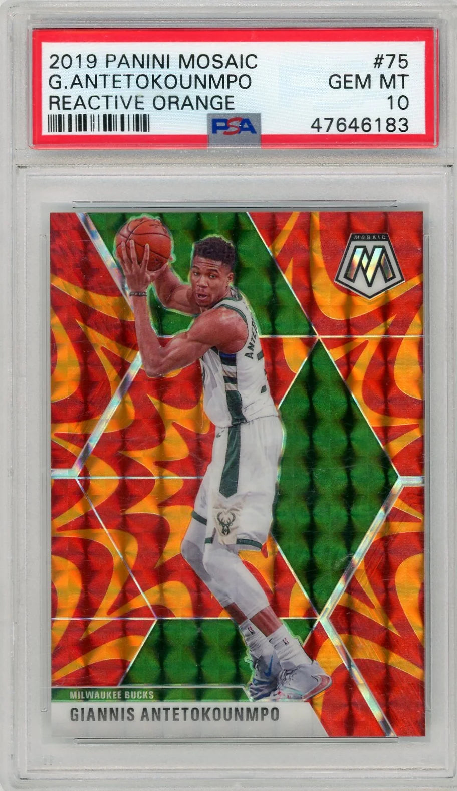 Giannis Antetokounmpo 2019 Panini Mosaic Reactive Orange PSA 10