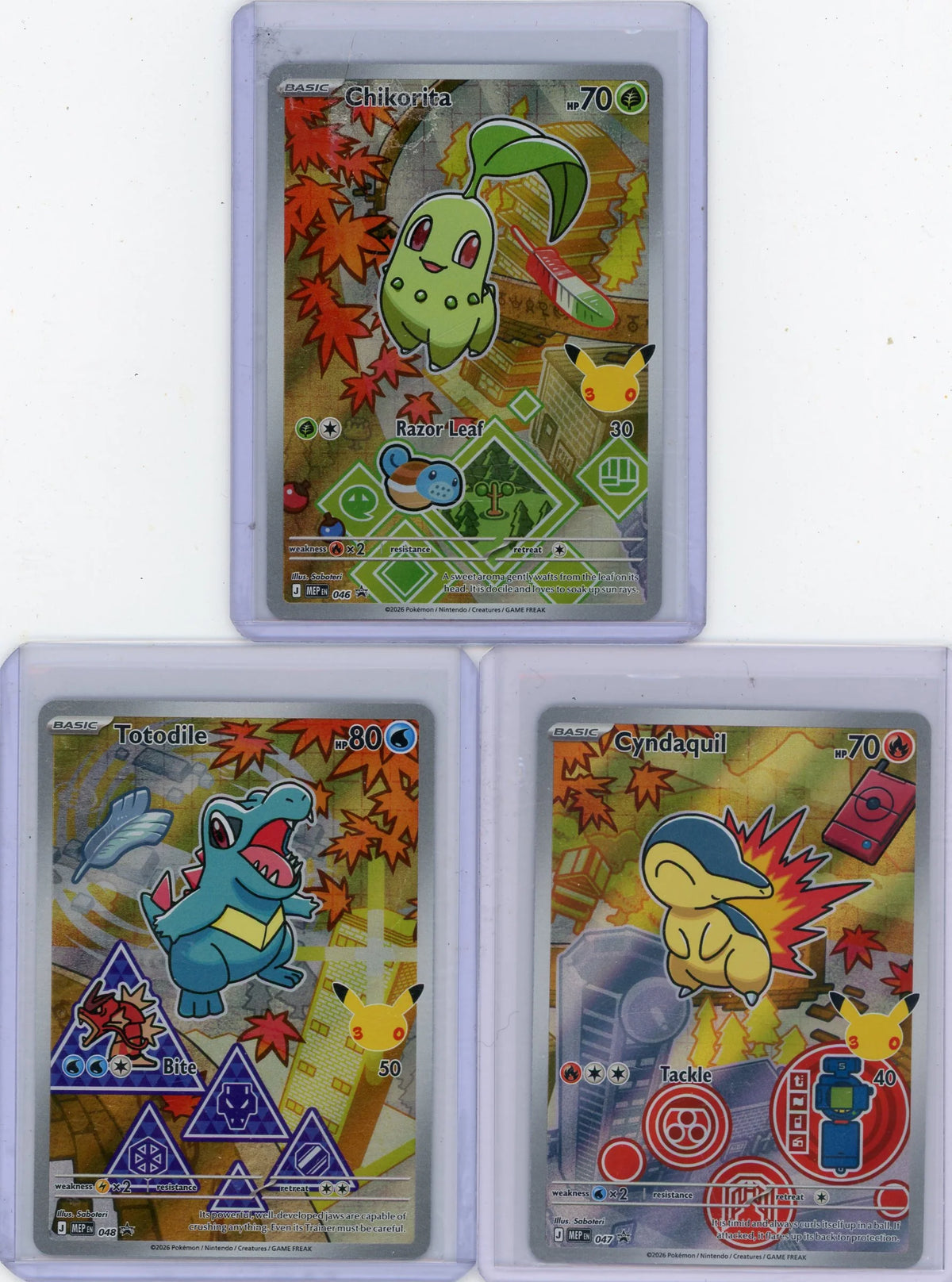 Chikorita Cyndaquil Totodile 2026 Pokemon First Partner Promo 3-card lot #046-048