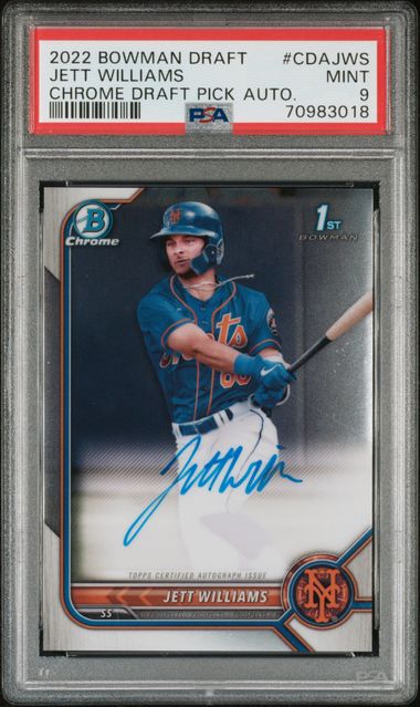 Jett Williams 2022 1st Bowman Draft autograph PSA 9