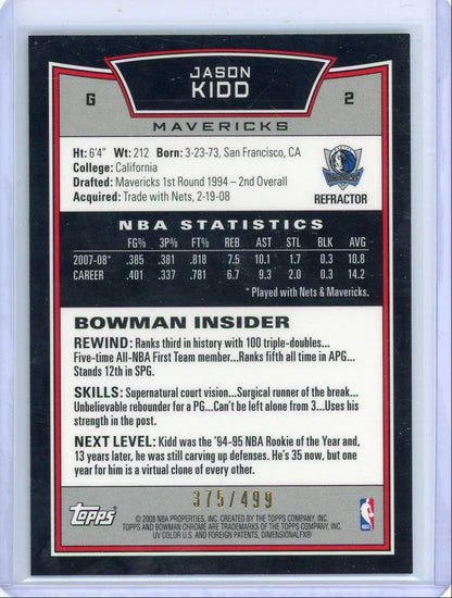Jason Kidd 2008 Bowman Chrome refractor #'d 375/499