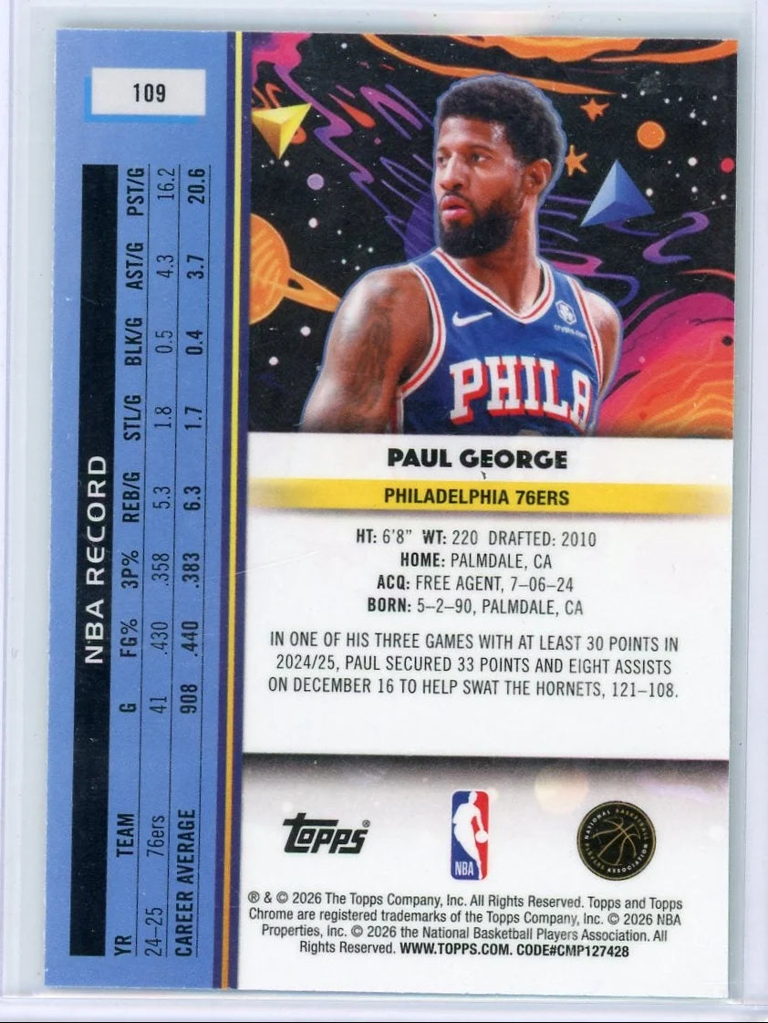Paul George 2025-26 Topps Chrome Cosmic Aqua Equinox Refractor #'d 025/199