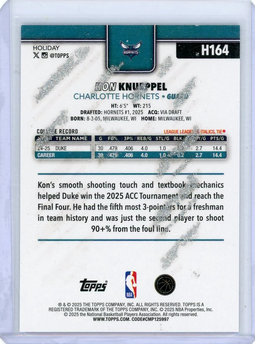 Kon Knueppel 2025-26 Topps Holiday Silver Glitter RC