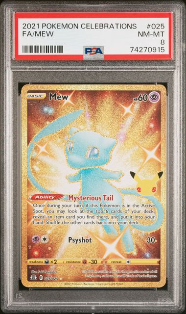Mew Pokémon Celebrations Shiny Full Art Gold #025/025 PSA 8