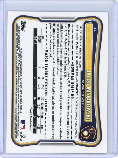 Jacob Misiorowski 2026 Bowman RC Mojo Refractor