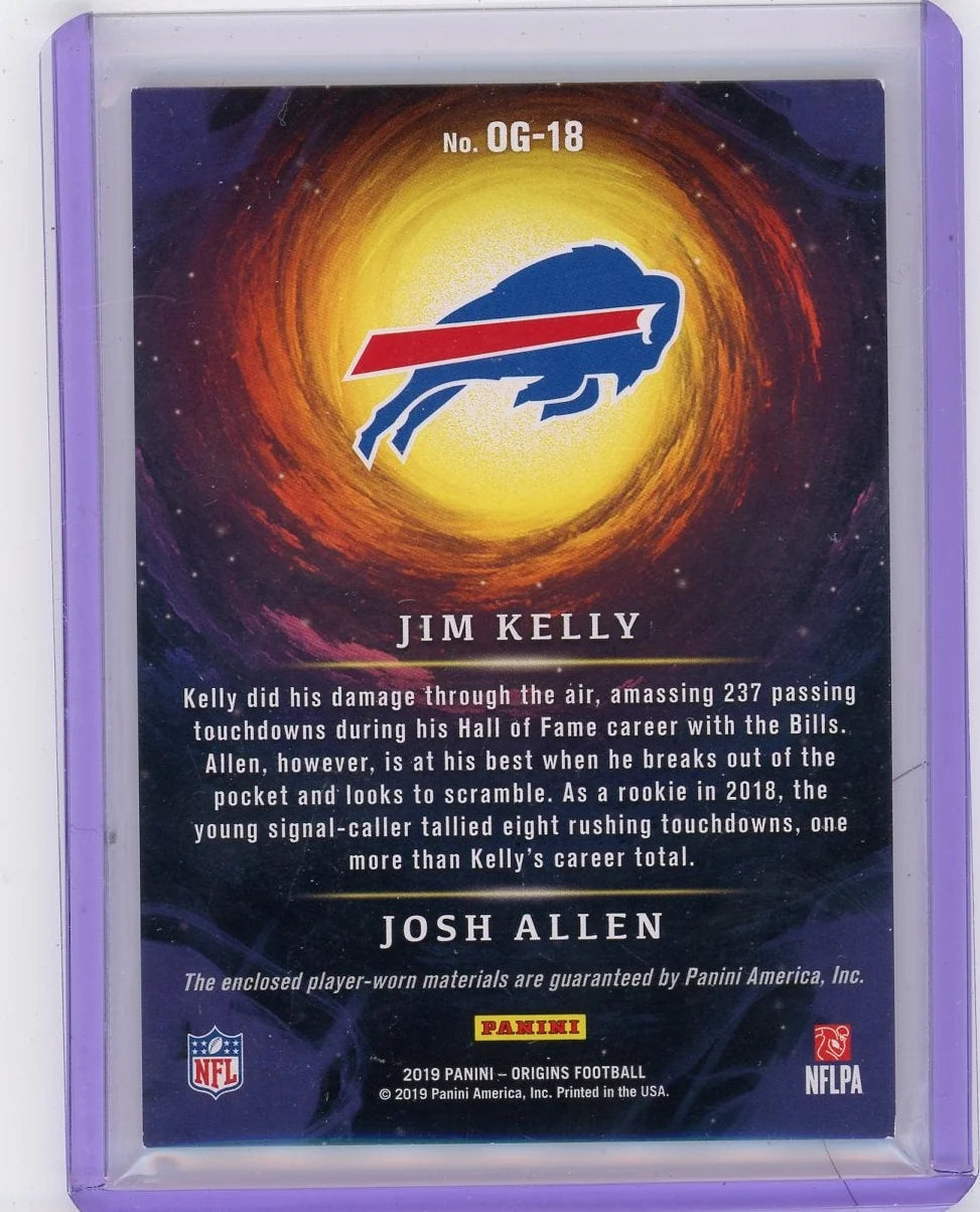 Jim Kelly Josh Allen 2019 Panini Origins of Greatness dual relic #'d 32/49