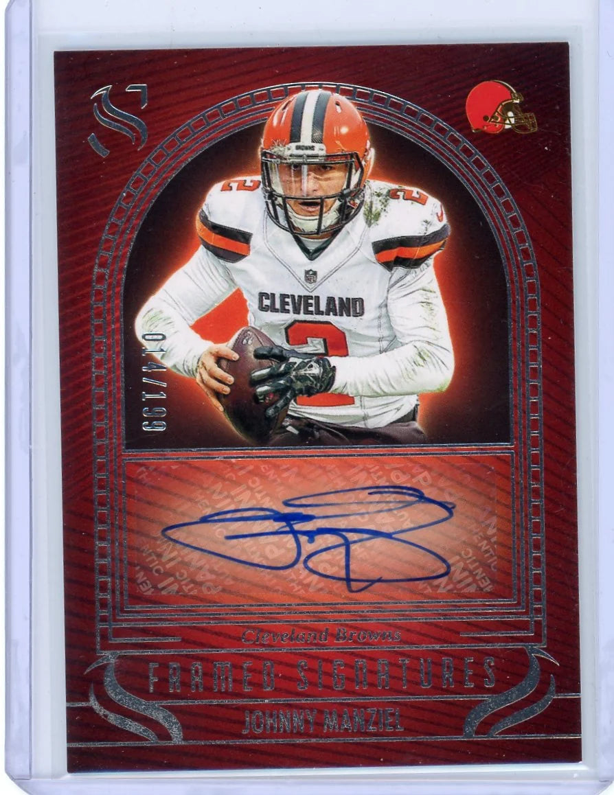 Johnny Manziel 2025 Panini Silhouette Framed Signatures Auto #'d 014/199