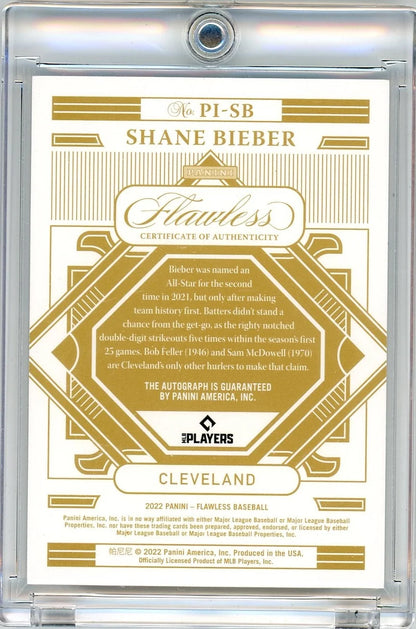 Shane Bieber 2022 Panini Flawless Premium Ink Platinum 1/1