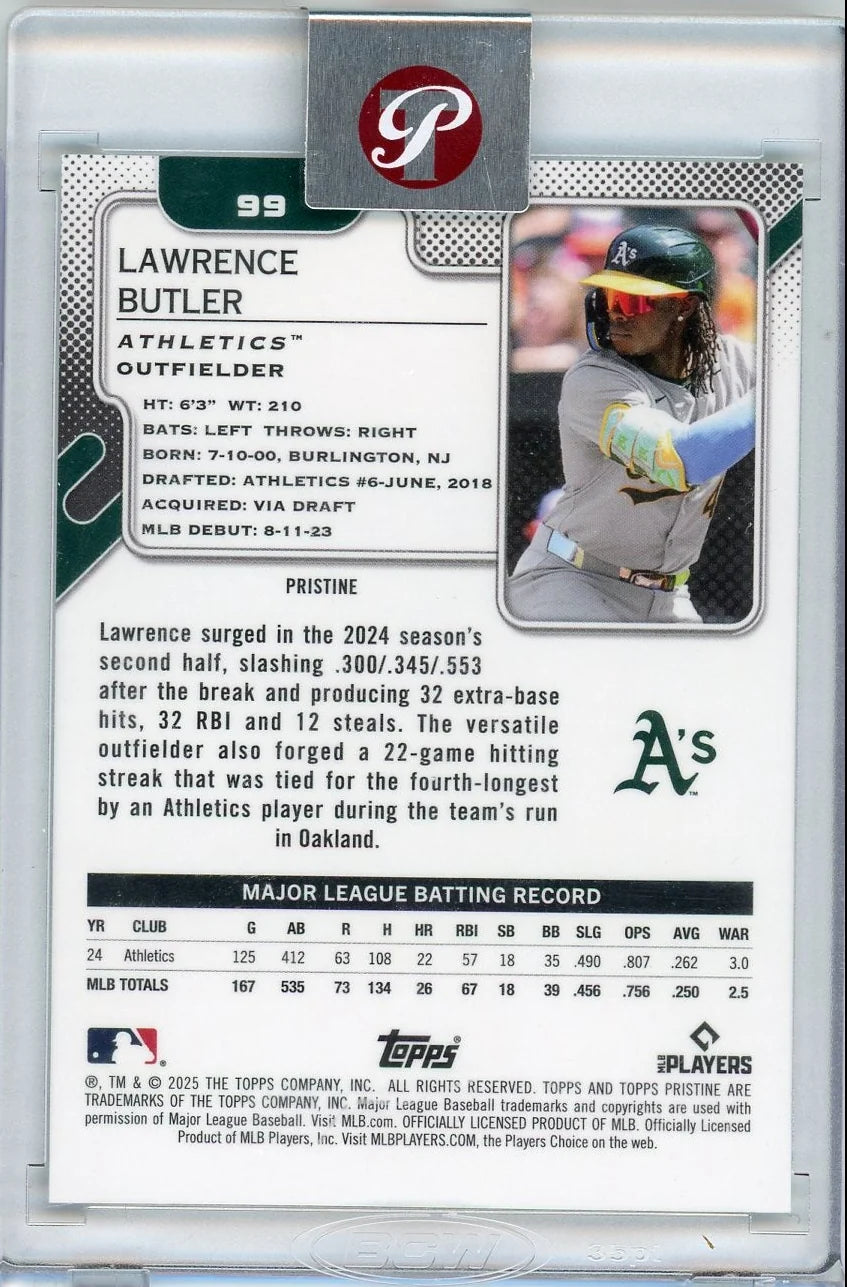 Vladimir Guerrero Jr 2025 Topps Pristine Aqua Error (Lawrence Butler Back) #'d 24/199