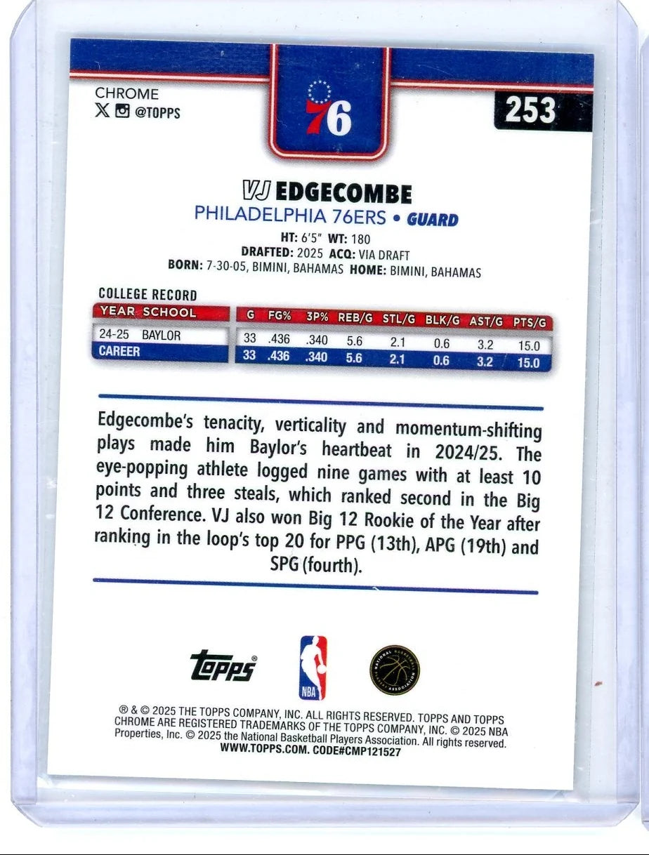 VJ Edgecombe 2025-26 Topps Chrome X-Fractor