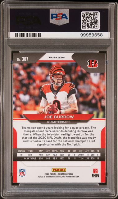 Joe Burrow 2020 Panini Prizm RWB prizm rookie card PSA 9