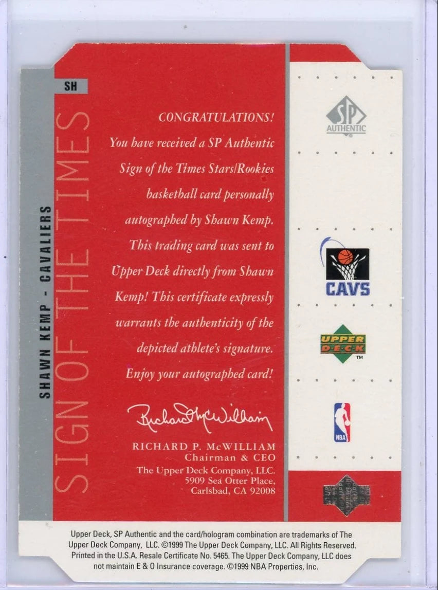Shawn Kemp 1999 Upper Deck SP Authentic Sign of the Times Autograph