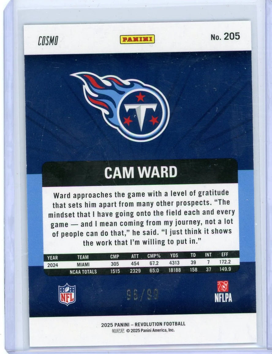 Cam Ward 2025 Panini Revolution Blue Cosmo RC #'d 96/99