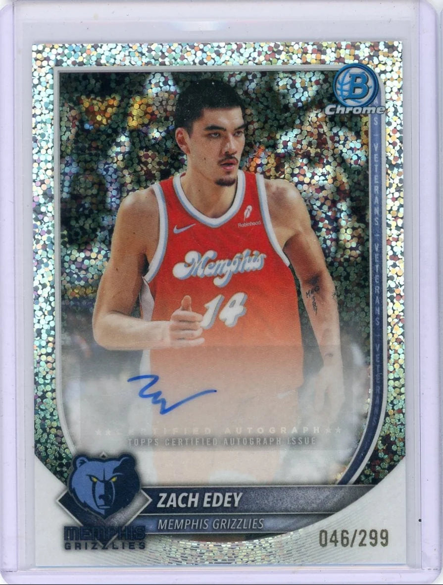 Zach Edey 2025-26 Bowman Chrome speckle ref. autograph #'d 046/299
